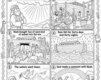 Noah’s Ark Comic Strip Coloring Page, Genesis 6-9 Bible Story Printable, Sunday School Worksheet, Christian Kids Activity, Homeschool & VBS