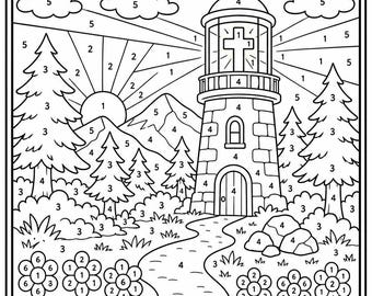 Jesus Is the Light of the World Color by Number, John 8:12 Sunday School Worksheet, Christian Kids Bible Activity, VBS Printable, Homeschool