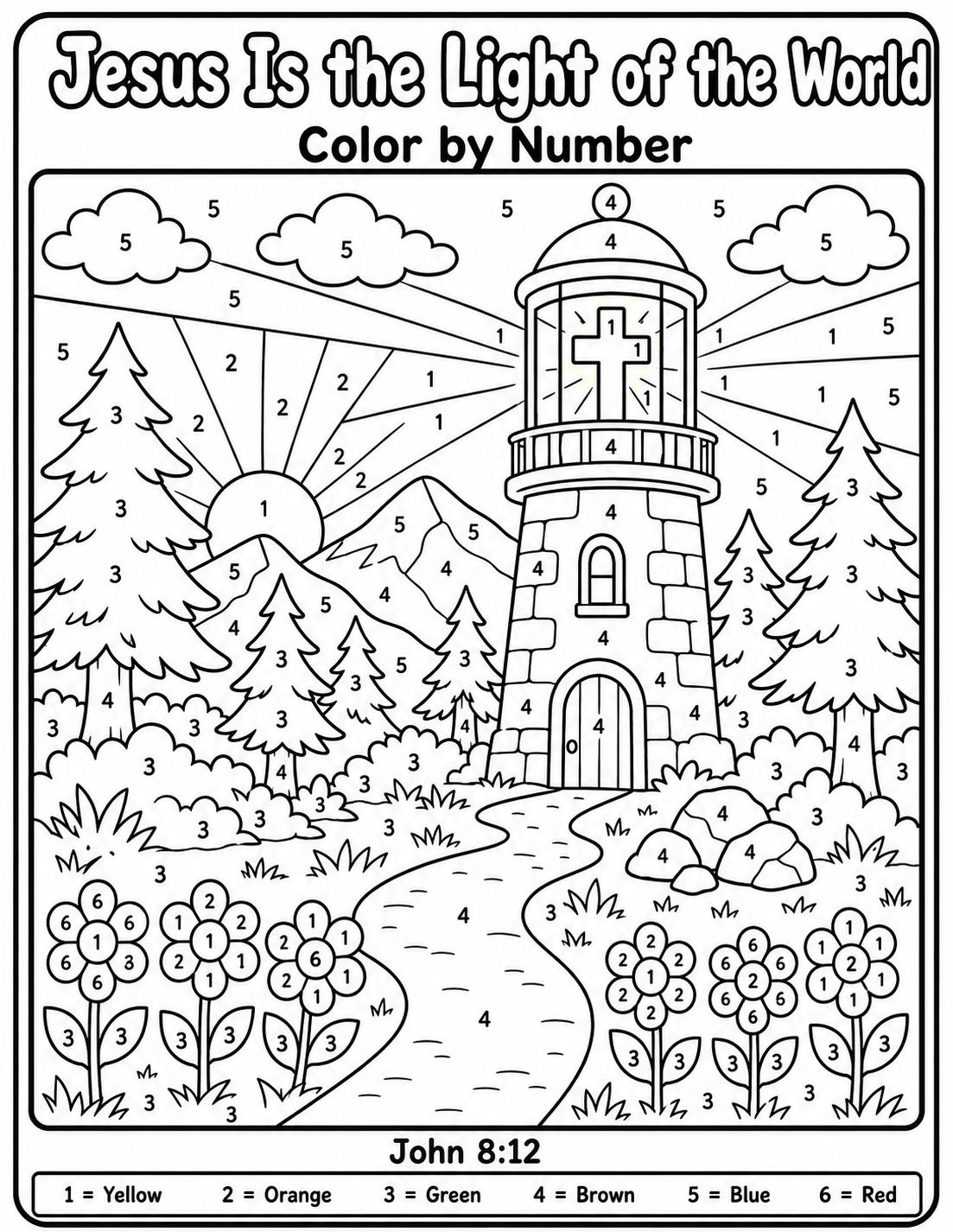Jesus is the Light of the World Color by Number, John 8:12 Sunday ...