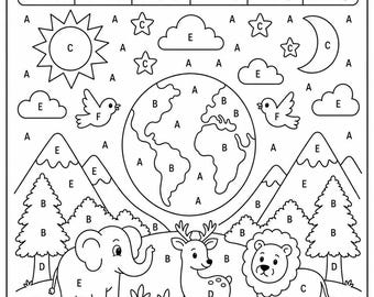 Genesis 1 Color by Letter Printable, Bible Creation Activity for Kids, Christian Coloring Page, Sunday School Worksheet, Homeschool & VBS