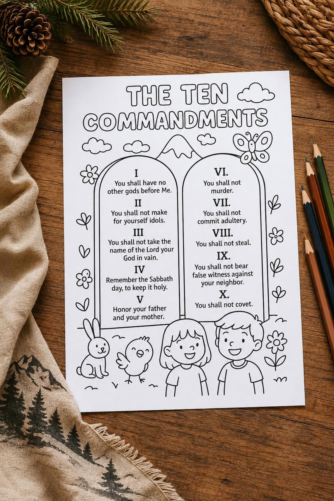 Ten Commandments Coloring Page – Christian Bible Kids Printable, Sunday ...