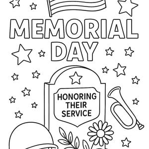 Memorial Day Coloring Page for Kids | Patriotic Printable Activity | Honoring Veterans Worksheet | Instant Download USA Children Holiday Art