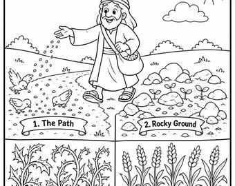 Parable of the Sower Coloring Page | Bible Story Printable | Sunday School Activity | Jesus Parables Worksheet for Kids | VBS Craft Download