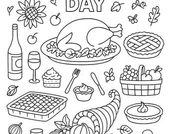 Dibujo para colorear de Acción de Gracias para niños (imprimible) / Actividad de la cornucopia de pavo / Lámina para colorear de la cosecha de otoño / Descarga instantánea
