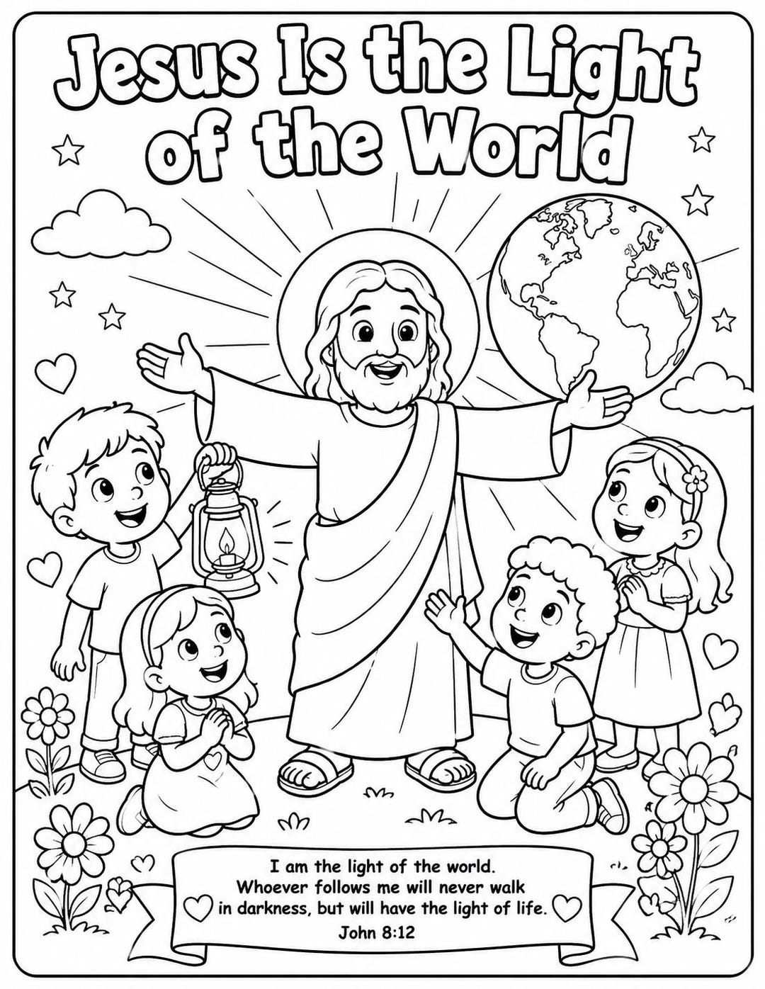 Jesus is the Light of the World Coloring Page, John 8:12 Bible Verse ...