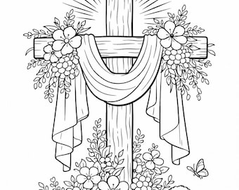 He is Risen Coloring Page | Christian Easter Printable for Kids | Cross Coloring Sheet | Bible Easter Activity | Sunday School Craft