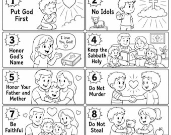 10 Commandments Coloring Page, Bible Activity Worksheet for Kids, Sunday School Printable, Christian Comic Coloring Sheet, Homeschool & VBS