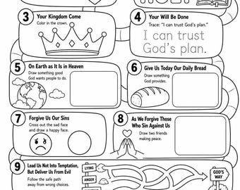 Lord’s Prayer Activity Worksheet for Kids, Sunday School Bible Coloring Page, Kids Prayer Lesson, Christian Homeschool & VBS Printable PDF