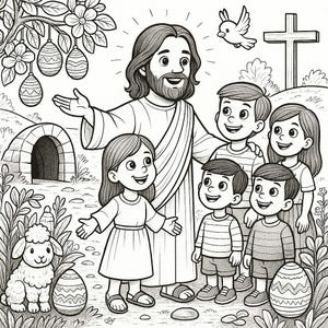 Jezus met Pasen - christelijke kleurplaat voor kinderen – Christus is verrezen - Bijbel kleurplaat - afdrukbare christelijke kinderen - op geloof gebaseerde activiteit