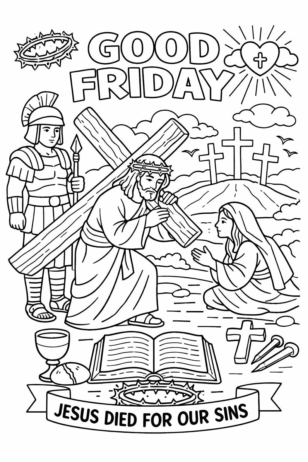 Good Friday Coloring Page for Kids Jesus Carries the Cross Printable…