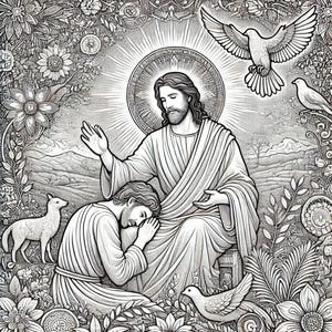Christian Adult Coloring Page - Jesus Healing Coloring Page - Christian Printable Art for Adults
