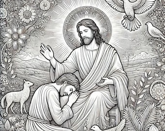 Página para colorear de Jesús perdona: Biblia cristiana imprimible para niños y adultos, hoja para colorear religiosa, actividad para la escuela dominical
