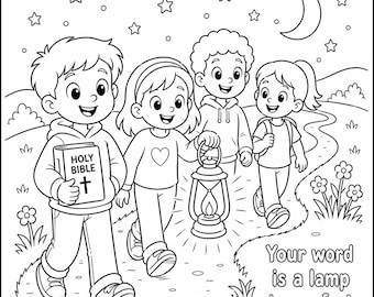 Psalm 119:105 Coloring Page for Kids, Bible Verse Printable, Your Word Is a Lamp, Sunday School Activity, Christian Coloring Sheet, Thy Word