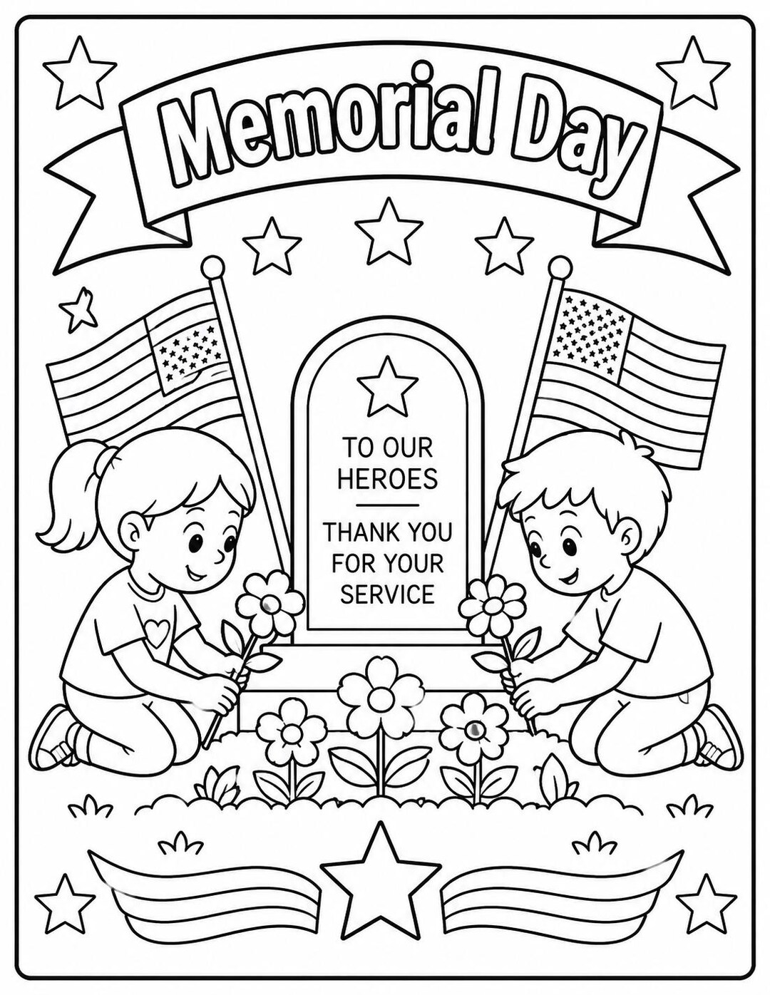 Memorial Day Coloring Page for Kids, Patriotic Printable Activity ...