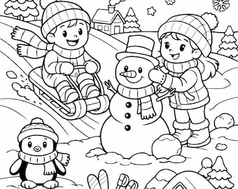 Winter Coloring Page for Kids | Cute Snowman and Snow Day Fun | Printable Winter Activity | Preschool and Kindergarten Coloring Sheet