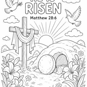 Christian Easter Coloring Page for Kids – He is Risen Printable ...