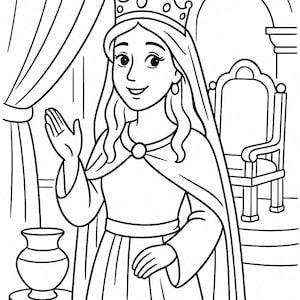 Queen Esther Coloring Page: Bible Story Art (PDF, JPG, PNG)