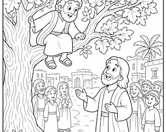 Zacchaeus Coloring Page Printable | Bible Story Sunday School Activity | Sycamore Tree Christian Kids Worksheet | Vacation Bible School