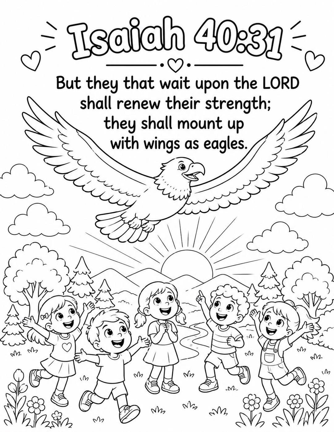 Isaiah 40:31 Coloring Page | Eagle Bible Verse Printable | Sunday ...