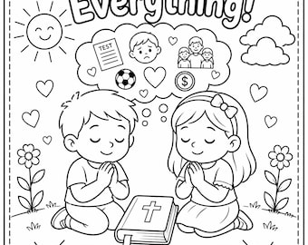Philippians 4:6 Coloring Page for Kids, Pray About Everything Bible Verse Printable, Christian Sunday School Activity, Vacation Bible School