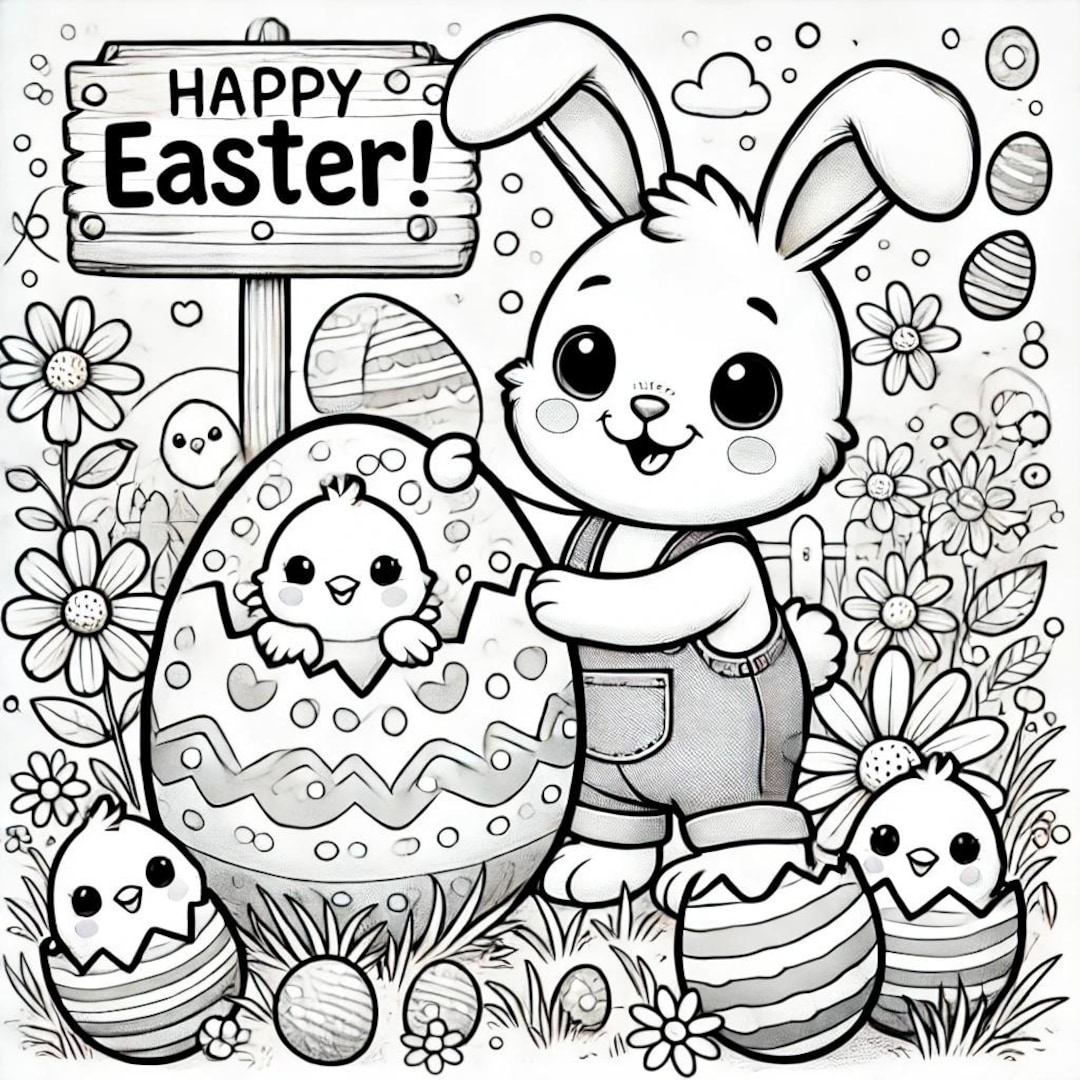 Easter Bunny Coloring Page: Spring Activity for Kids (PDF, JPG, PNG) - Etsy