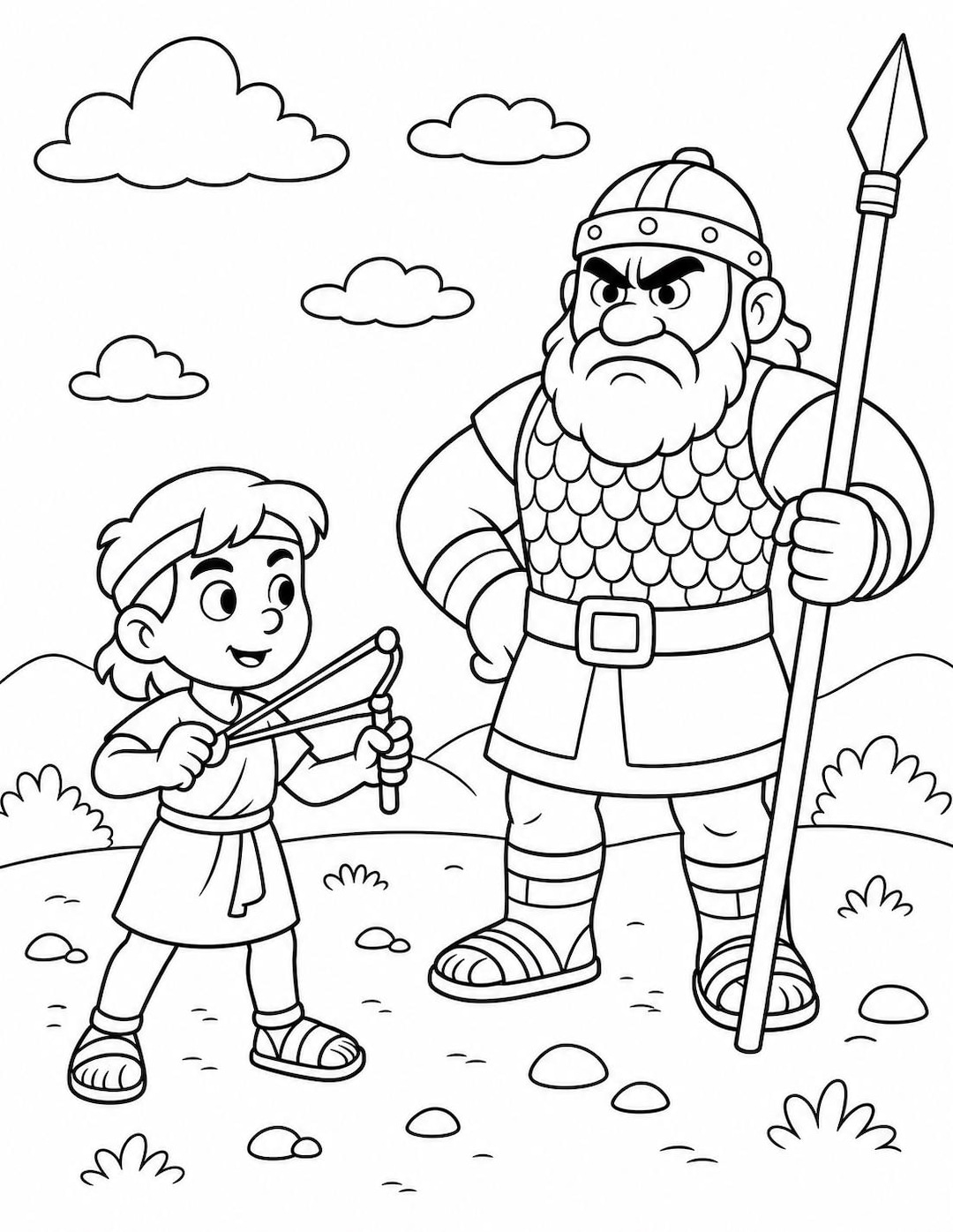 David and Goliath Coloring Page – Christian Bible Story Printable for ...