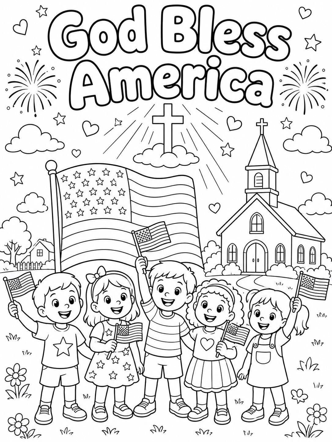 God Bless America Coloring Page | Christian 4th of July Kids Activity ...