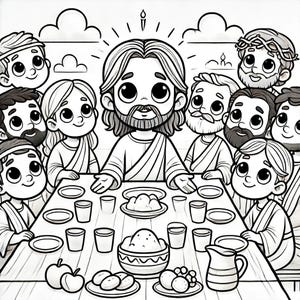 Last Supper Coloring Page: Jesus and Disciples Bible Story (PDF)