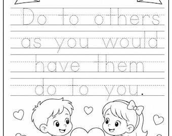 Luke 6:31 Bible Verse Tracing Worksheet for Kids, Golden Rule Coloring Page, Sunday School Printable Activity, Homeschool and VBS