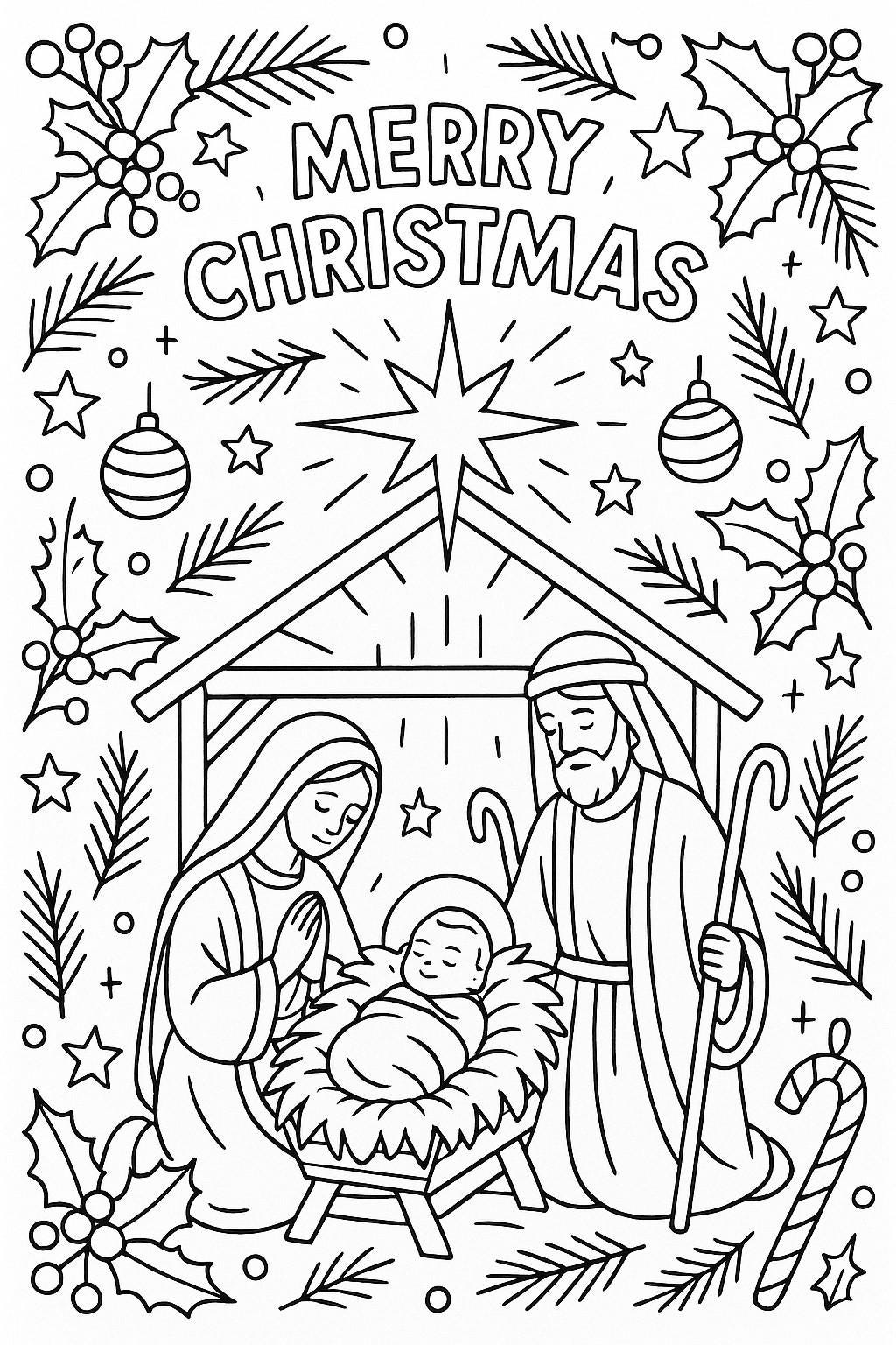 Christian Christmas Nativity Coloring Page Baby Jesus Manger…