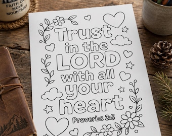 Coloriage biblique pour enfants | Proverbes 3:5 Confie-toi en l'Éternel (à imprimer) | Activité biblique pour l'école du dimanche - Coloriage pour enfants
