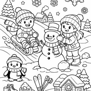 Winter Coloring Page for Kids | Cute Snowman and Snow Day Fun ...