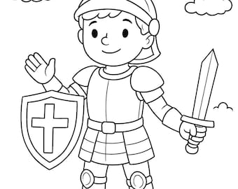 Armor of God Coloring Page – Christian Bible Printable for Kids, Ephesians 6 Sunday School Activity, Religious Coloring Sheet