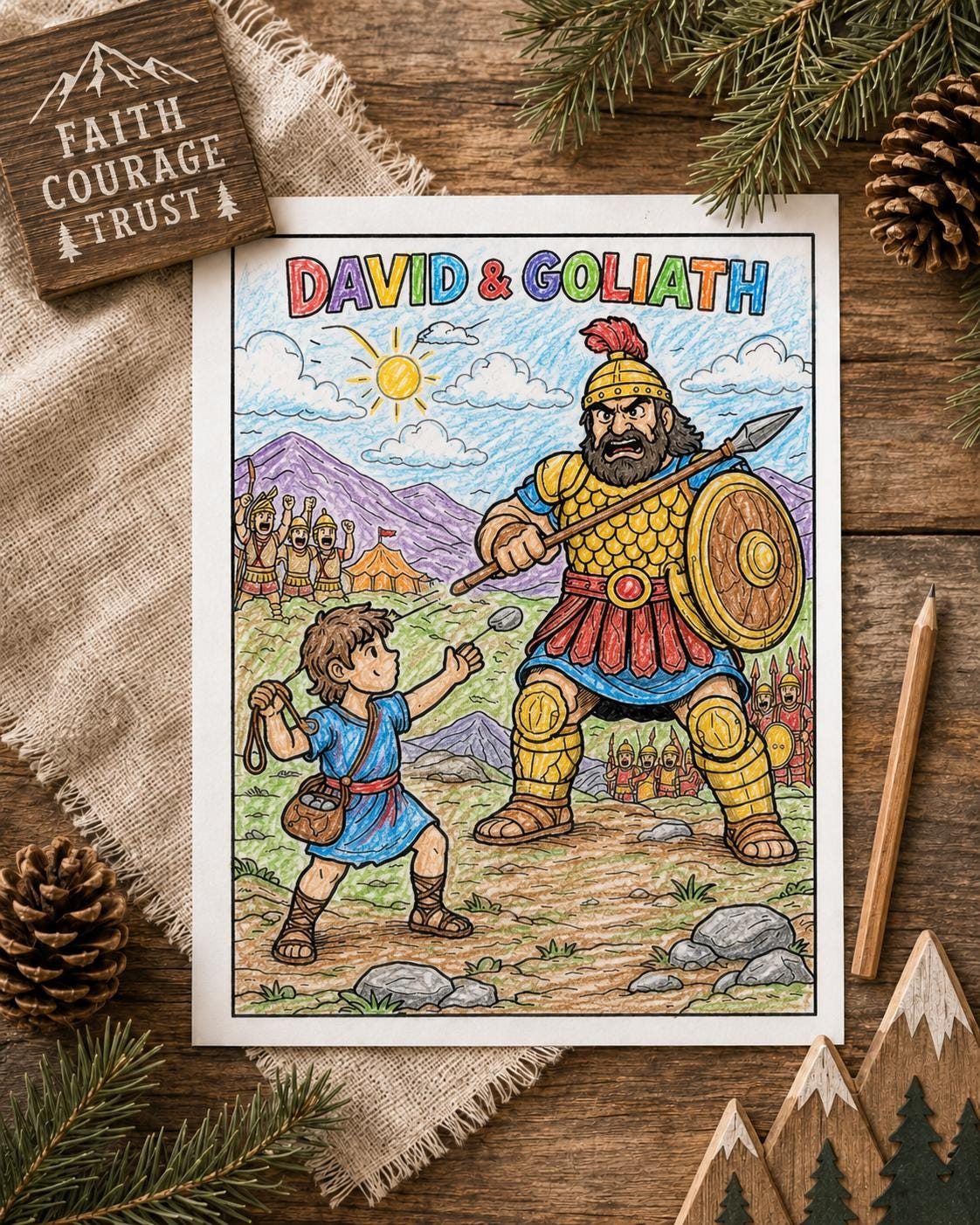 David and Goliath Coloring Page Printable | Bible Story Kids Activity ...