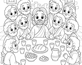 Last Supper Coloring Page for Kids, Jesus and Disciples Bible Printable, Christian Sunday School Activity, Communion Worksheet, Easter Fun,