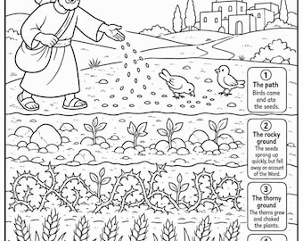 Parable of the Sower Coloring Page for Kids, Matthew 13 Bible Story Sunday School Printable Activity, Homeschool and Vacation Bible School
