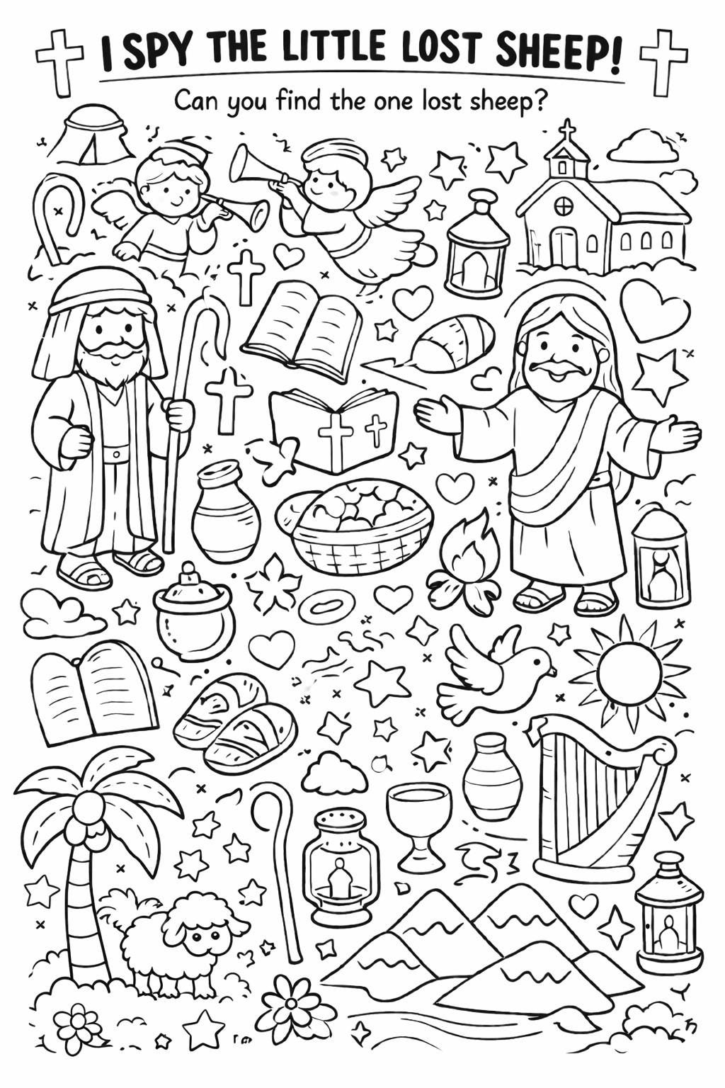 I Spy the Little Lost Sheep Christian Coloring Page for Kids Sunday…
