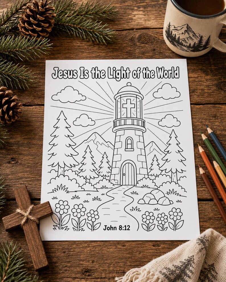 Jesus Light of the World Coloring Page, Christian Lighthouse Printable ...
