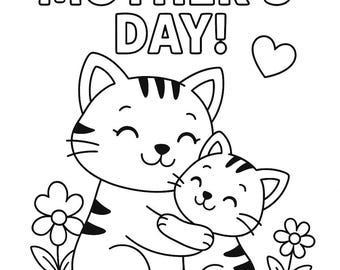 Muttertag Katzen Malseite: Mama & Kätzchen im Arm (PDF Download)