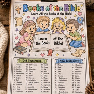 Books of the Bible Coloring Page Printable, Bible Books Worksheet for Kids, Sunday School Activity, 66 Books of the Christian Bible image 3