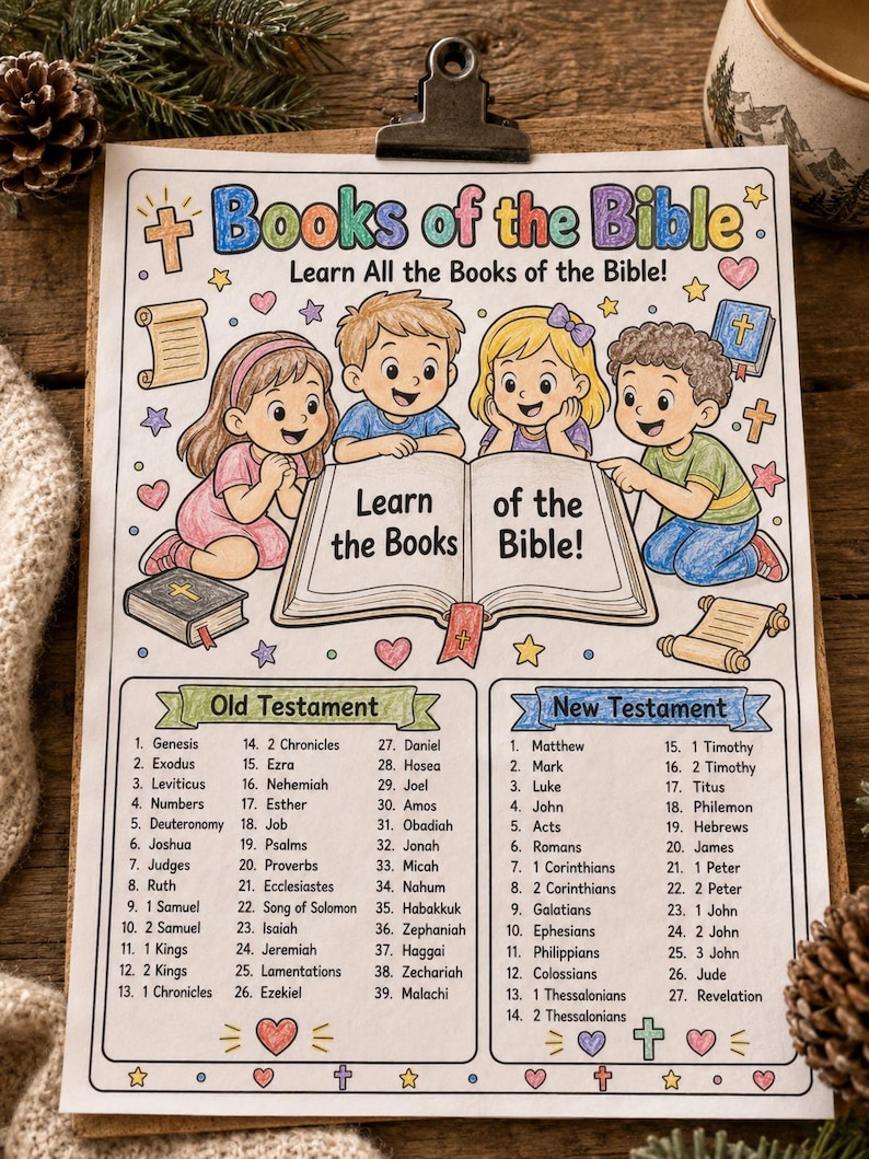 Books of the Bible Coloring Page Printable, Bible Books Worksheet for Kids, Sunday School Activity, 66 Books of the Christian Bible image 3