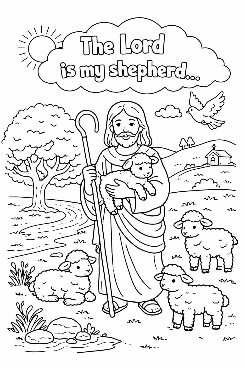 Psalm 23 Coloring Page for Kids | the Lord is My Shepherd Printable ...