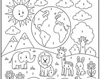 Genesis 1:1 Color by Number Printable, Bible Creation Activity for Kids, Christian Coloring Page, Sunday School Worksheet, Homeschool & VBS