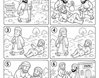 Good Samaritan Comic Strip Worksheet, Bible Story Coloring Page, Sunday School Lesson, VBS Printable, Homeschool Christian Activity
