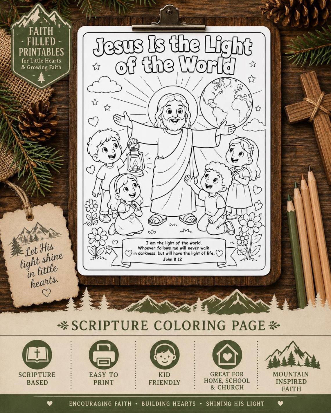 Jesus is the Light of the World Coloring Page, John 8:12 Bible Verse ...