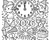 Happy New Year 2026 Coloring Page for Kids | New Year Printable Coloring Sheet | Holiday Activity Preschool & Elementary | Instant Download