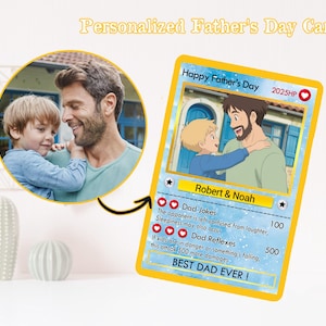 Tarjeta de anime personalizada para el Día del Padre, regalo para el Día del Padre de parte de niños, tarjeta de anime con foto personalizada para intercambiar, tarjeta de billetera para el mejor papá, regalo para papá
