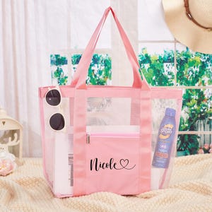 Personalized beach tote bag, Girl Beach Bag, Mesh Beach Bag, Girls travel tote bag, Custom initials handle bag, Bachelorette party gift bag