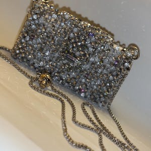 Handmade  Silver Crystal Beaded Bag with Adjustable Gold Metal Chain