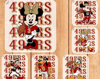 Disney San Francisco Football Ready To Press, Disney 49ers Heat Transfer, 49ers Game day Dtf, Disney Mickey Friends 49ers Football Iron On